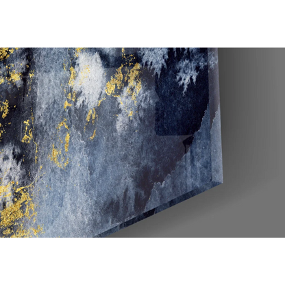 Navy blue gold abstract canvas wall art with textured layers