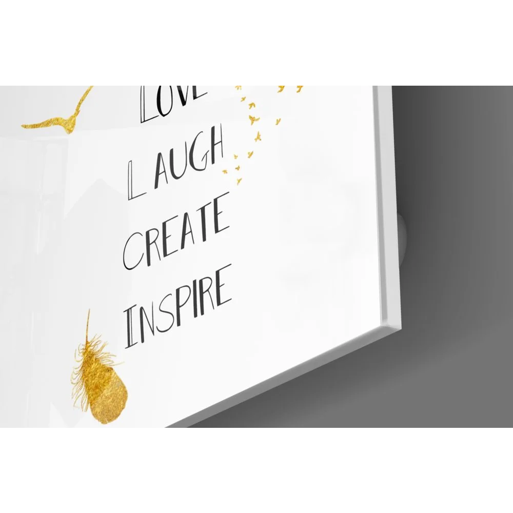 White canvas motivational poster with gold accents on tempered glass art