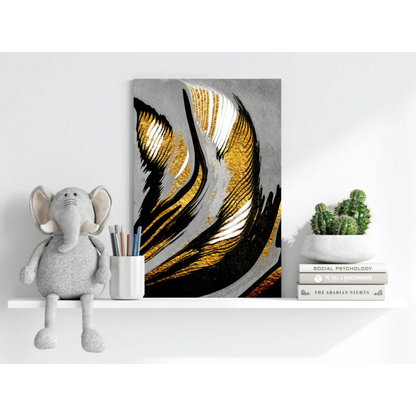 Stunning gold black abstract Insigne aluminum print with bold flowing strokes