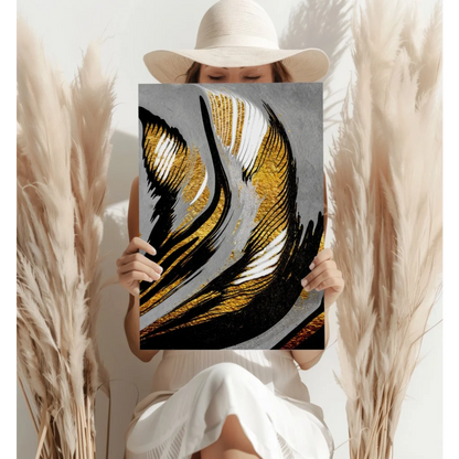 Stunning Gold Black Abstract Insigne Aluminum Print | Contemporary Home Wall Art | vintageantiquesgifts.com
