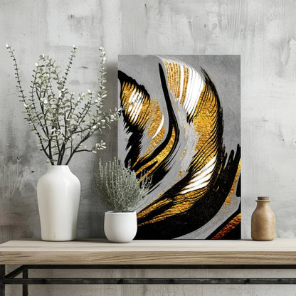 Stunning Gold Black Abstract Insigne Aluminum Print | Glass Wall Art Print | vintageantiquesgifts.com