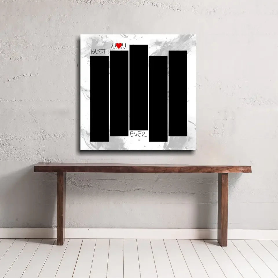 Custom gold heart mom glass wall art with black white marble, red best friend ever text