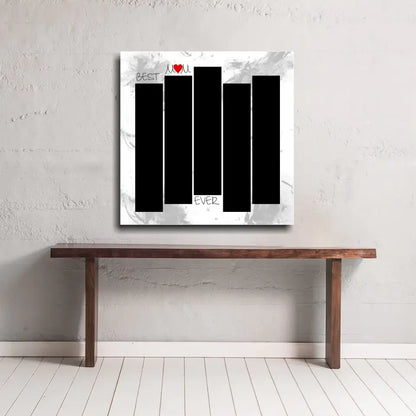 Custom gold heart mom glass wall art with black white marble, red best friend ever text