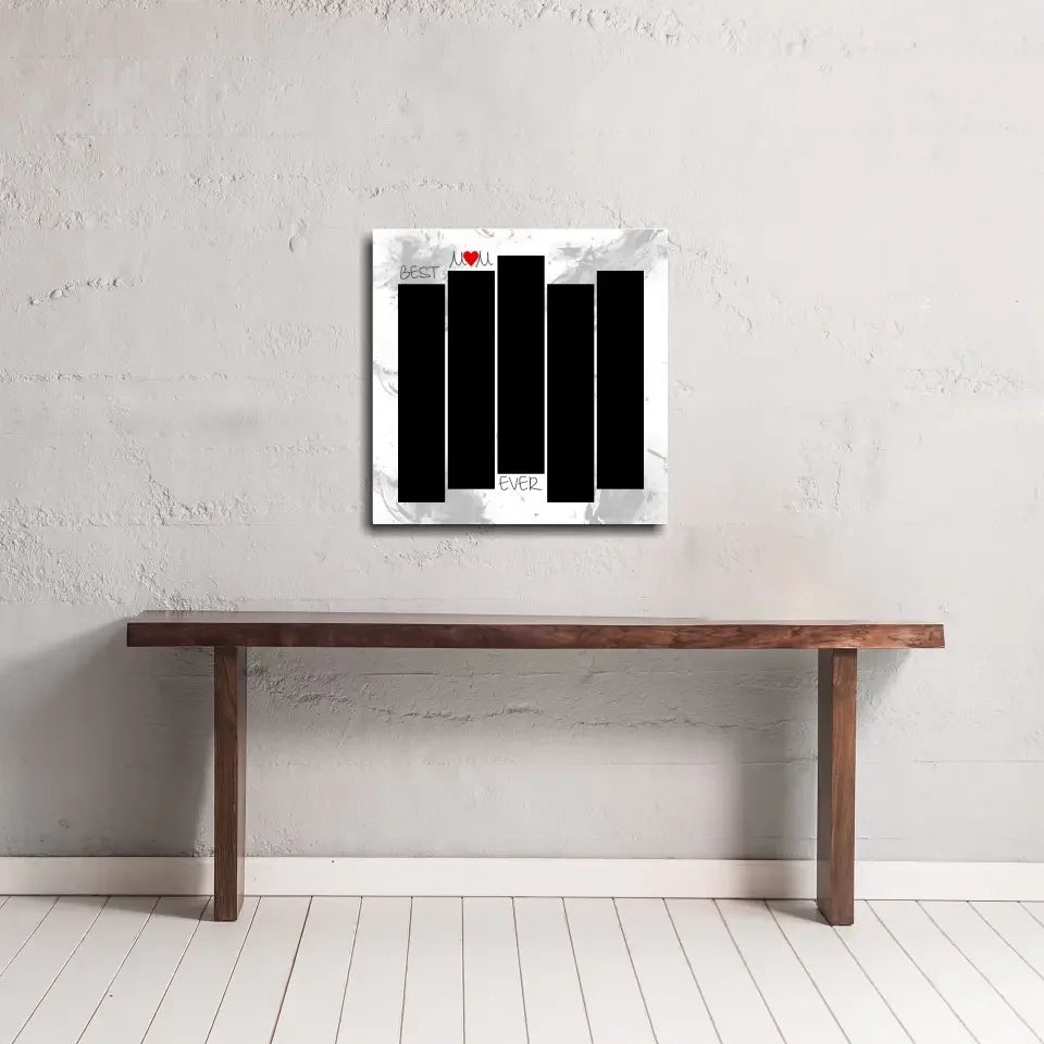 Gold Heart Mom glass wall art with geometric shapes on wooden table