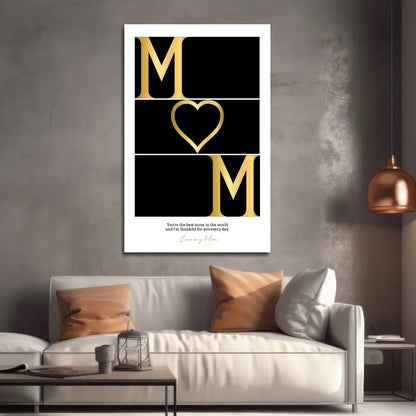 Gold heart mom glass wall art in custom white frame