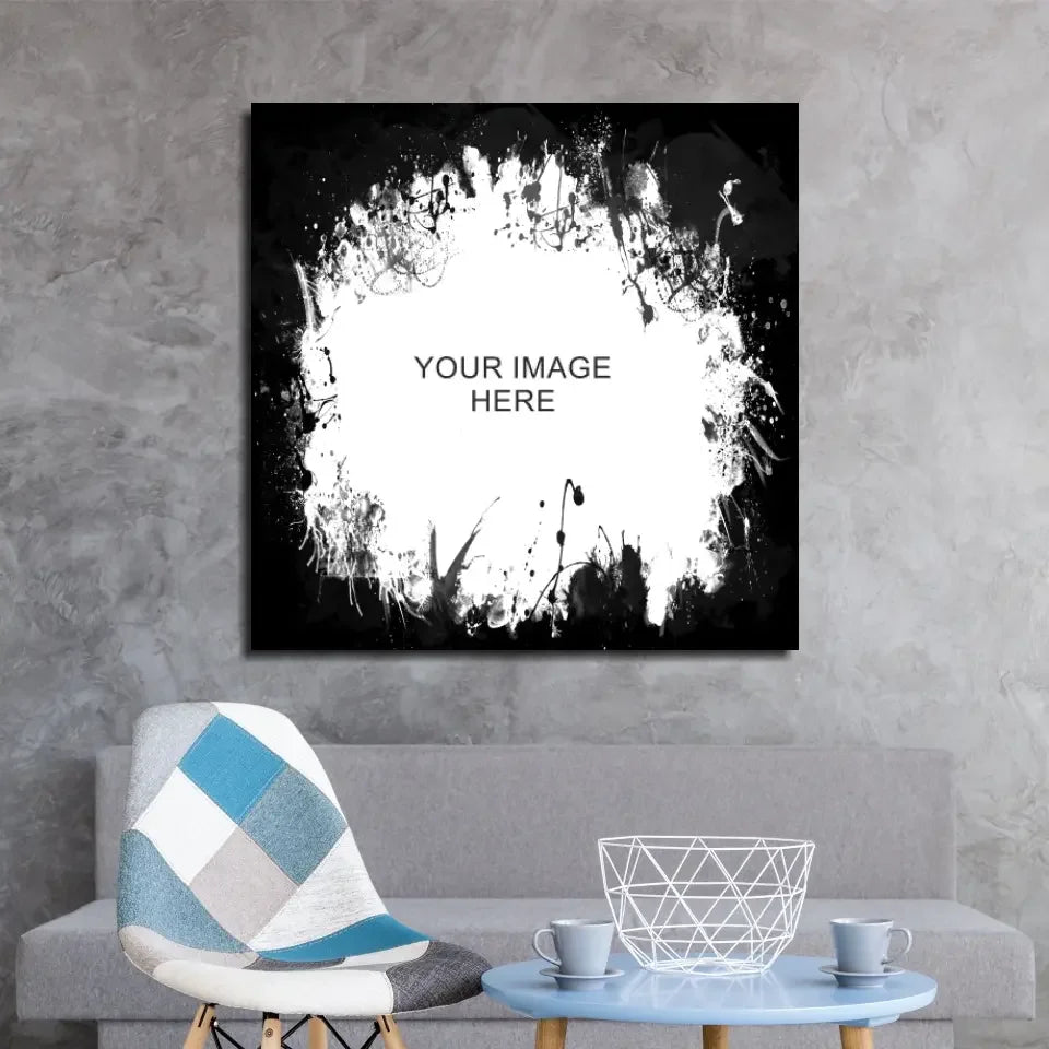 Modern black and white splatter glass wall art with gold heart mom design