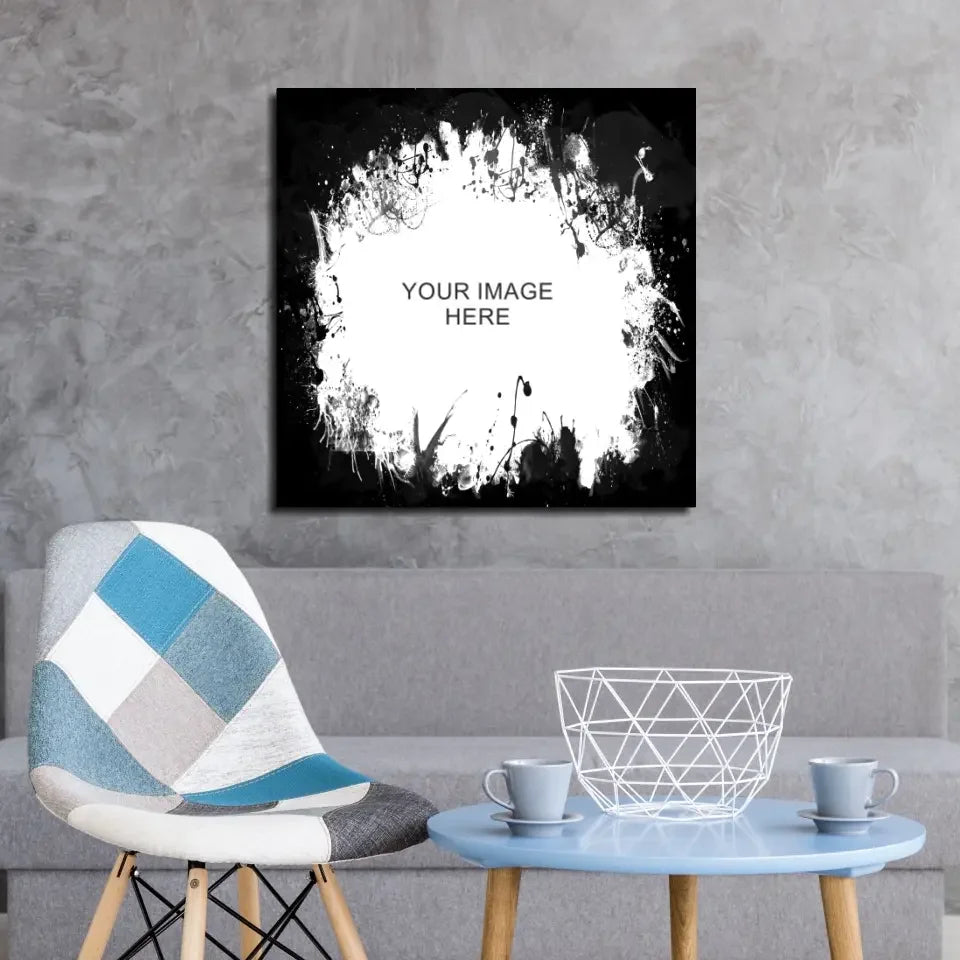 Modern black and white splatter glass wall art with gold heart mom design in custom white frame