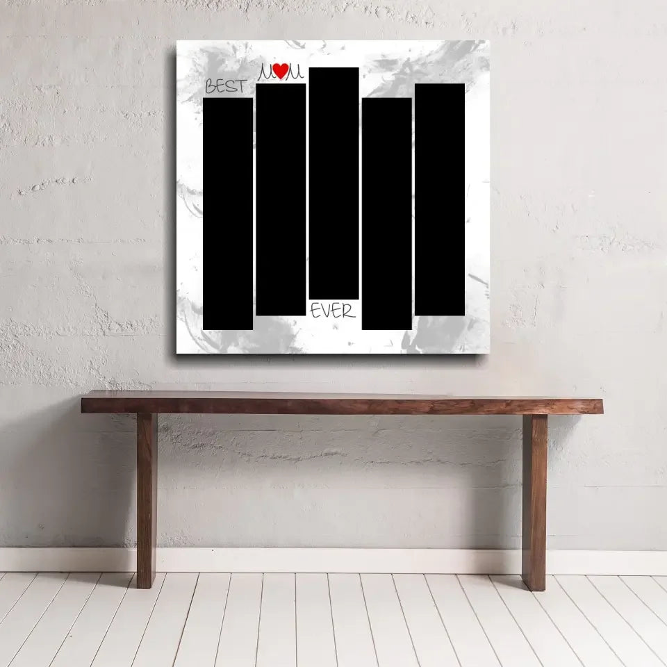 Black and white abstract glass wall art with vertical bars on wood