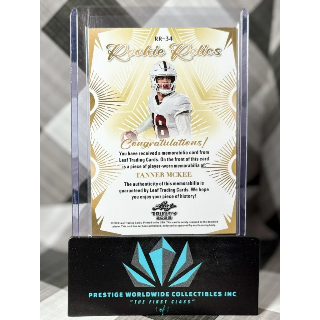Gold Rookie Relics Football Card by Prestige Worldwide Collectibles