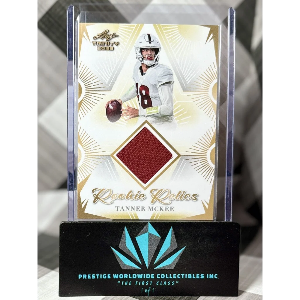Gold rookie relics football card by Prestige Worldwide Collectibles