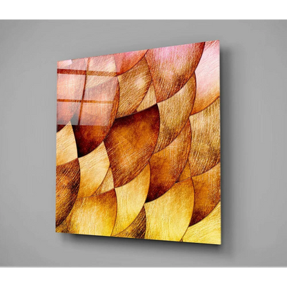 Stunning amber gold glass wall art with glossy swirled texture
