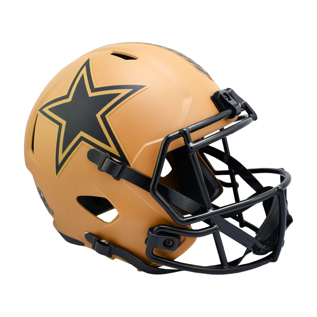Gold Star Salute to Service NFL helmet with black face mask and matte finish