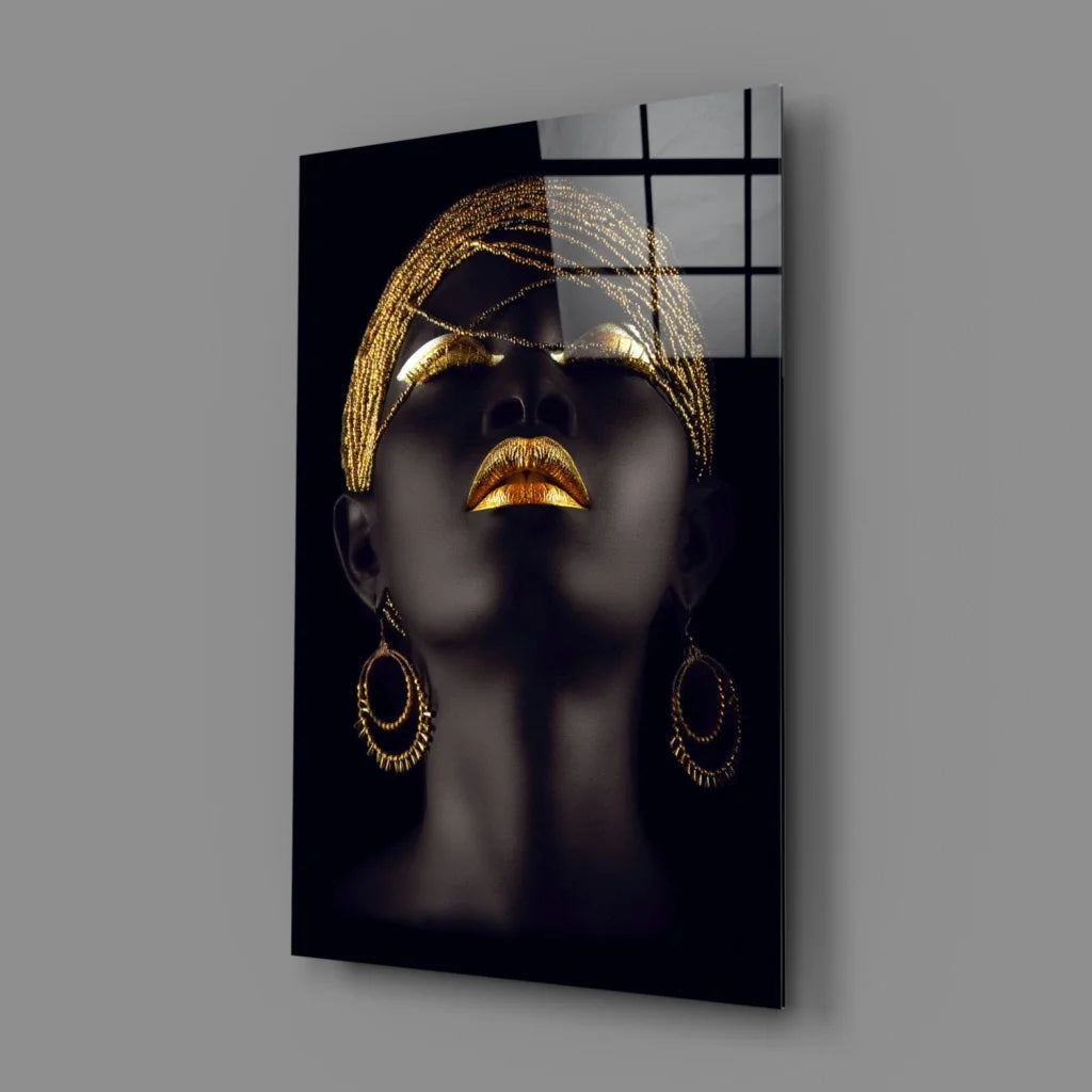 Stunning Black Gold Portrait Canvas Wall Art with Golden Accents | Glass Wall Art Print | vintageantiquesgifts.com