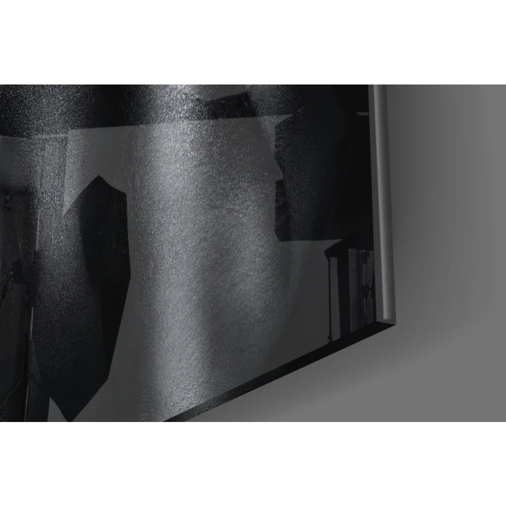 Sleek metallic-framed glass wall art mirror with distorted geometric reflections