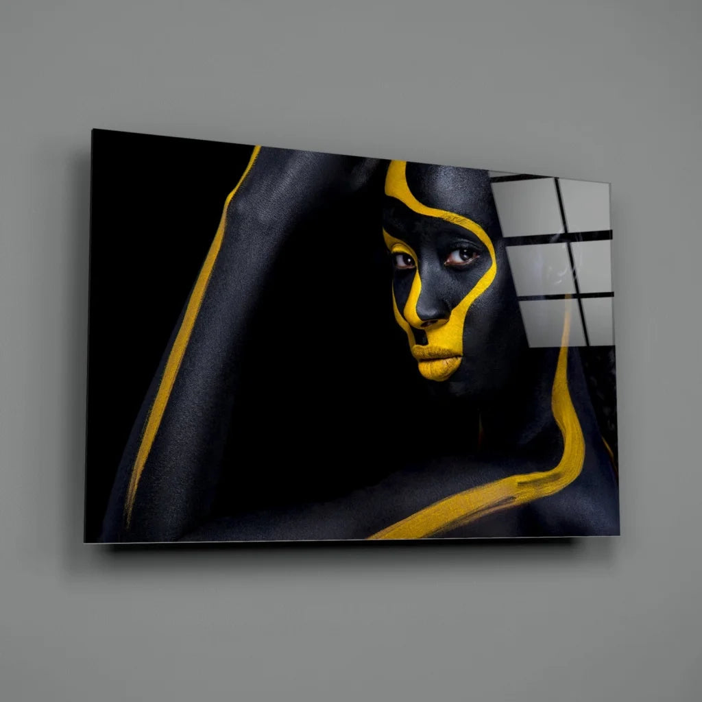 Bold Black and Gold Glass Wall Art Portrait Canvas | Glass Wall Art Print | vintageantiquesgifts.com