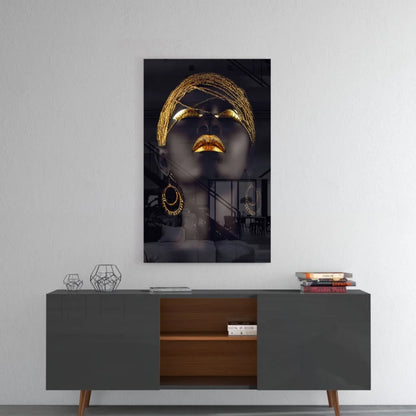 Stunning black gold portrait canvas wall art with golden accents