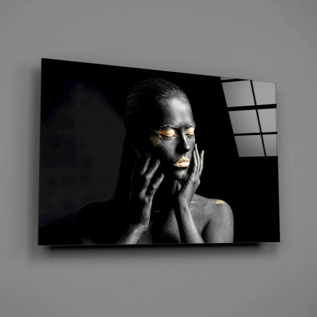 Golden Goddess Black Canvas Wall Art Print | Glass Wall Art Print | vintageantiquesgifts.com