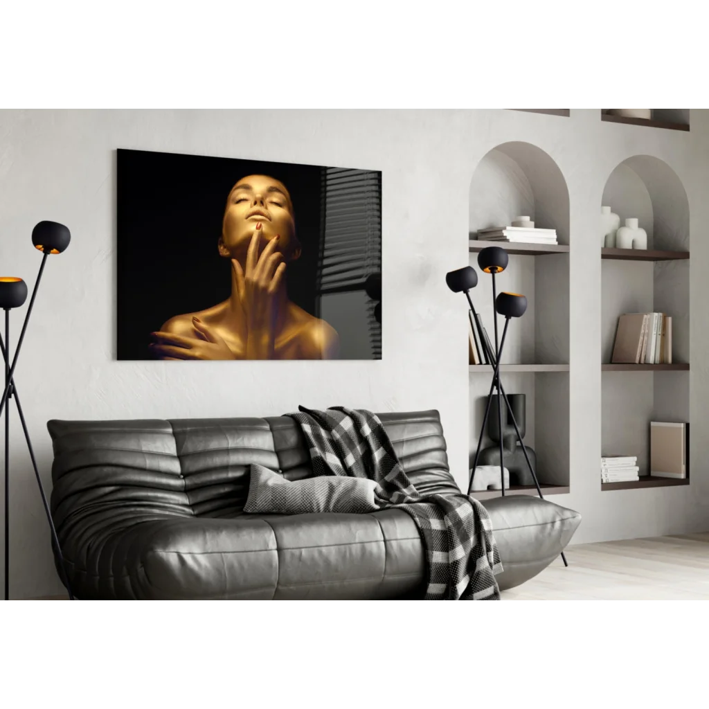Golden Glow Glass Wall Art with Elegant Portrait | Contemporary Home Wall Art | vintageantiquesgifts.com