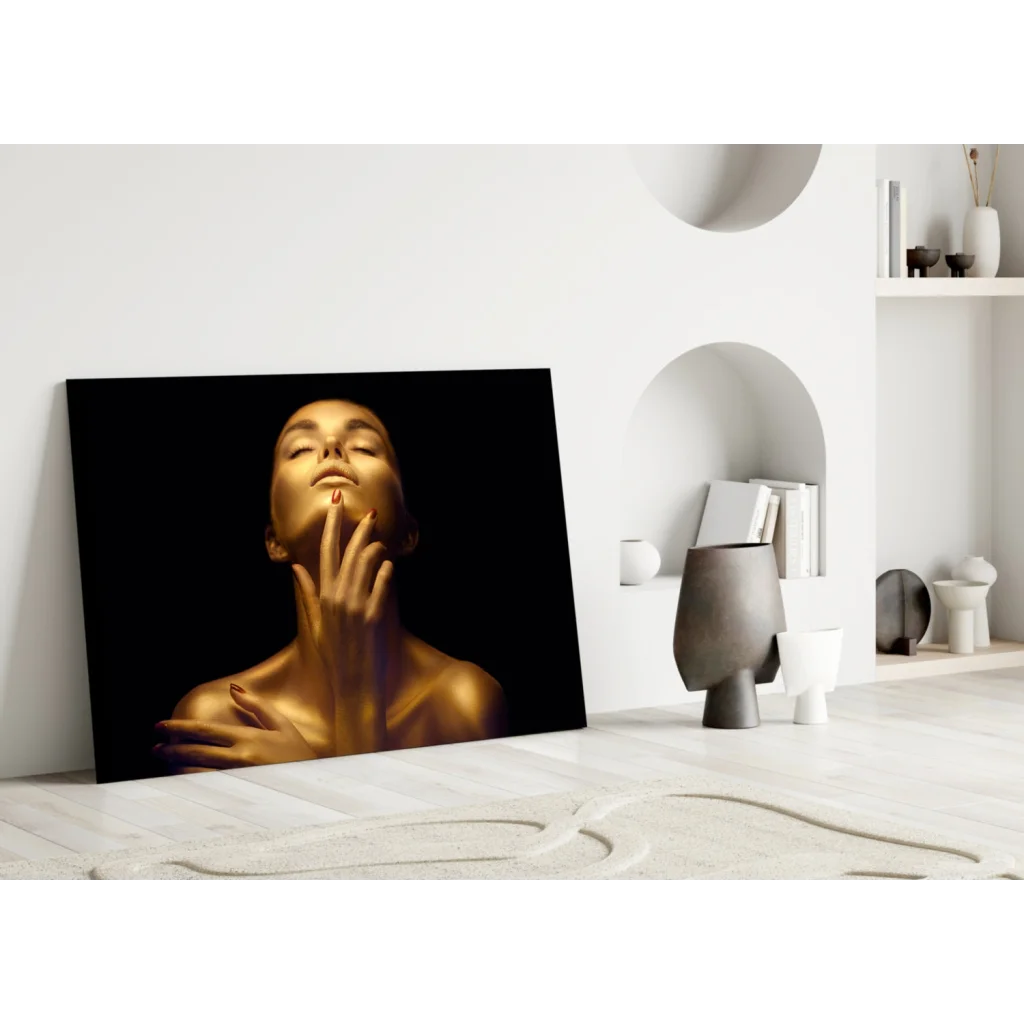 Golden Glow Glass Wall Art with Elegant Portrait | Modern Wall Art Decor | vintageantiquesgifts.com