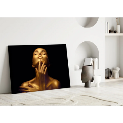 Golden Glow Glass Wall Art with Elegant Portrait | Modern Wall Art Decor | vintageantiquesgifts.com