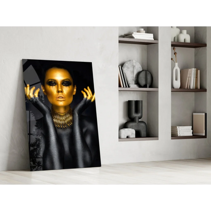 Stunning gold portrait wall art canvas print of woman with metallic skin