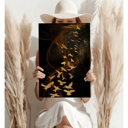 Golden Birds Rising Through Mystical Smoke canvas art print