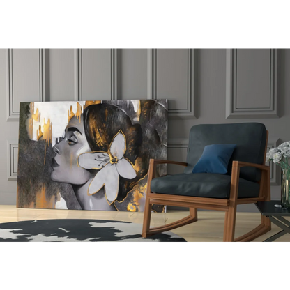 Modern Golden Bloom Portrait wall art with metallic accents