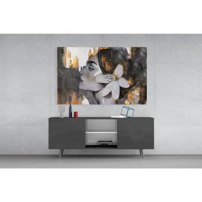 Modern abstract Golden Bloom Portrait wall art with woman’s profile and gold accents