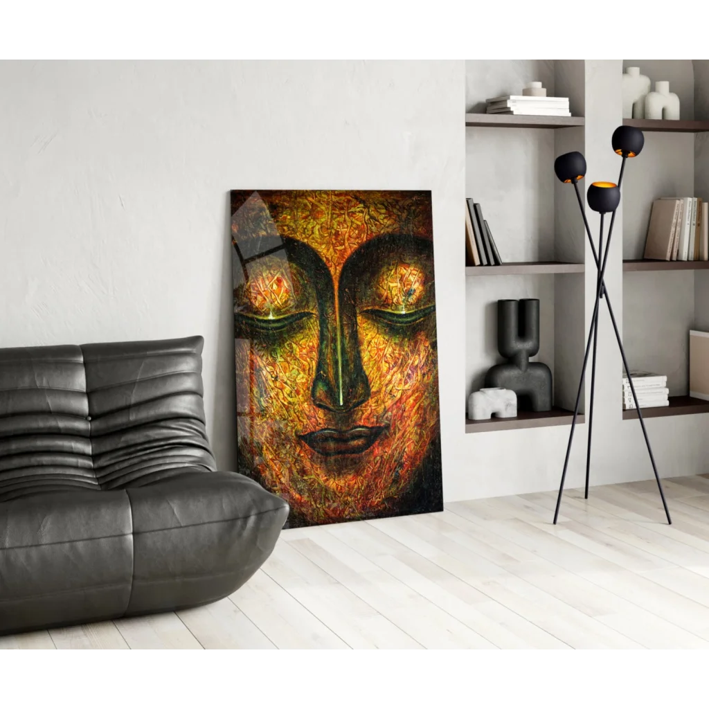 Golden Buddha Face Canvas Wall Art Print with Texture