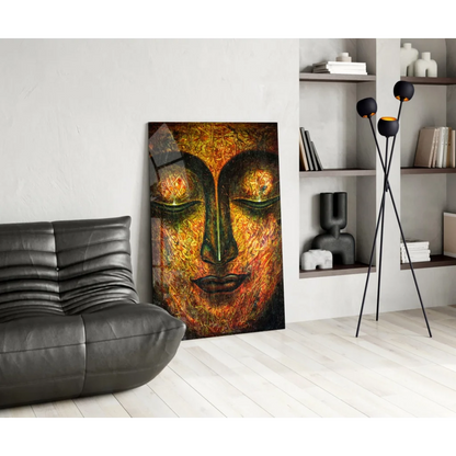 Golden Buddha Face Canvas Wall Art Print with Texture