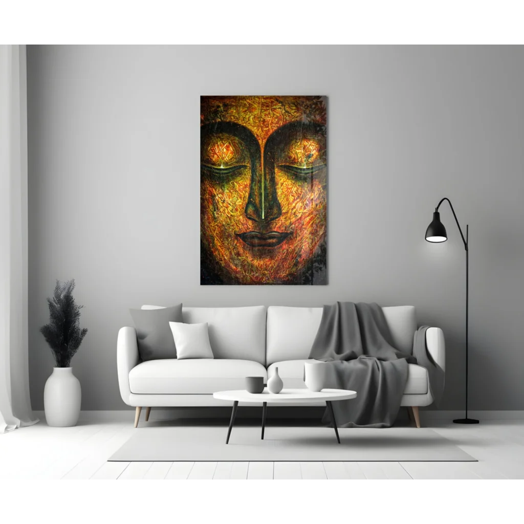 Golden Buddha Face Canvas Wall Art Print with Texture