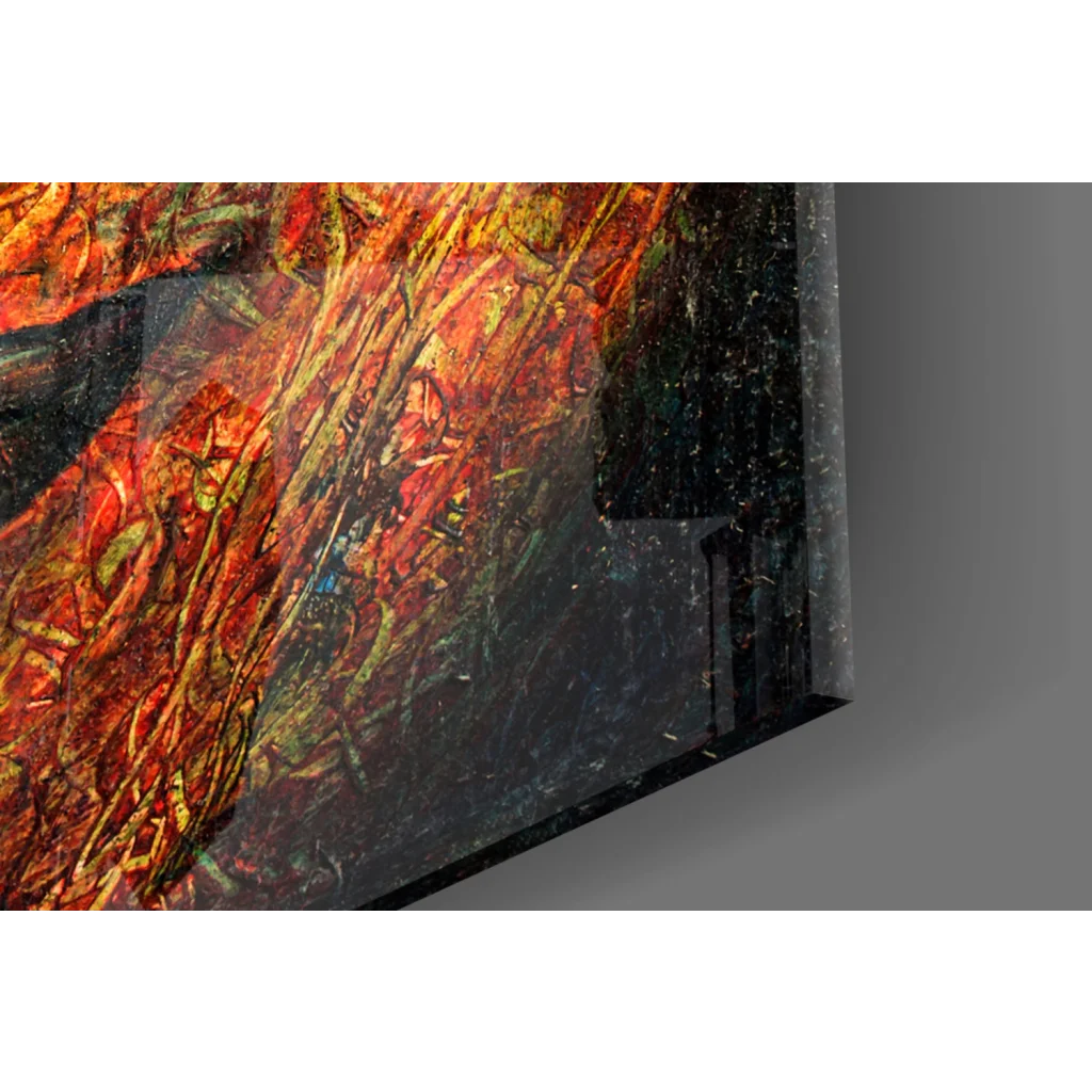 Samsung QLED TV in Golden Buddha Face Glass Wall Art