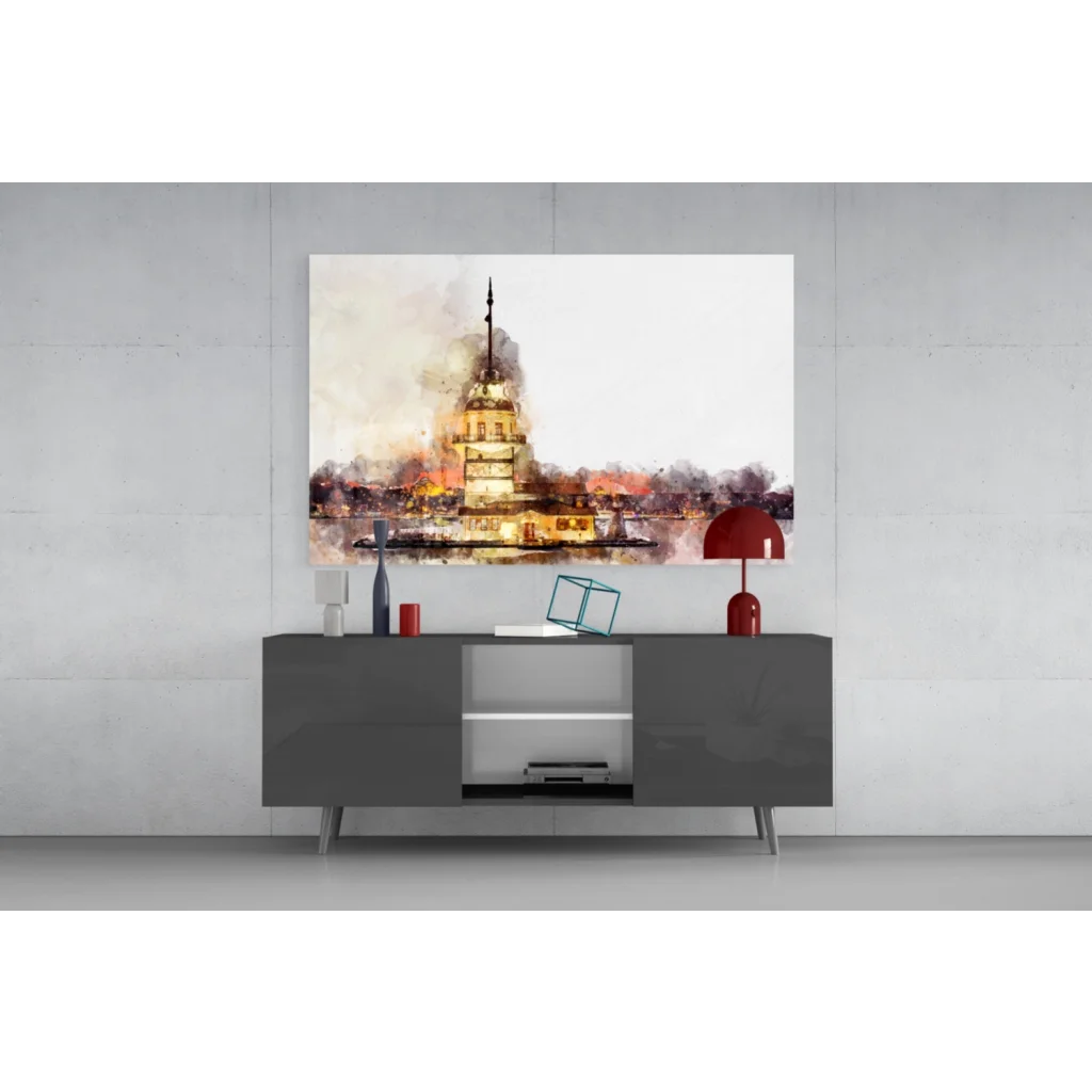 Modern gray sideboard with red accents in Golden Castle wall art print