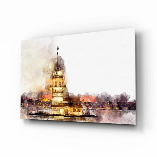 Golden Tower Canvas Print with Watercolor Effect Wall Art