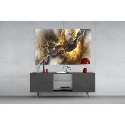 Swirling gold marble glass wall art canvas with abstract black white textures