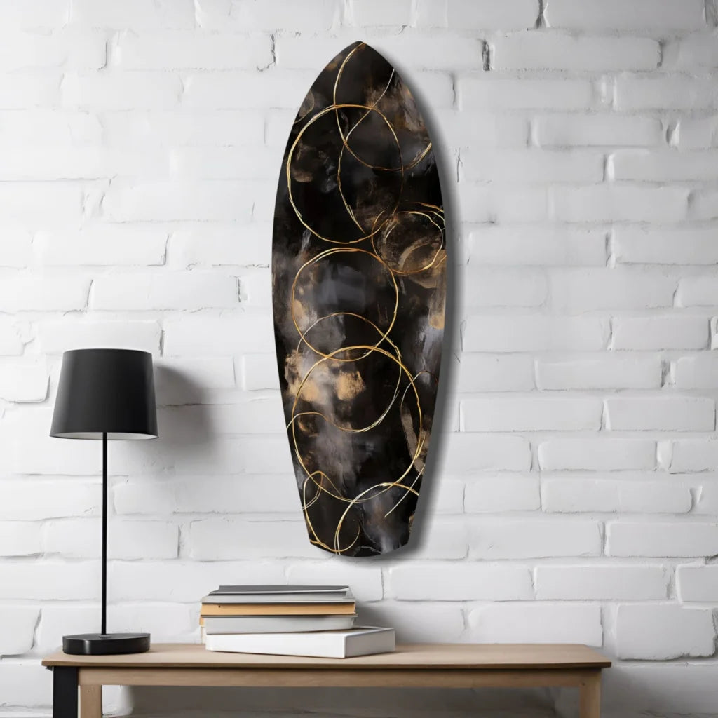Stunning Black Gold Tempered Glass Art with Circular Design | Contemporary Home Wall Art | vintageantiquesgifts.com