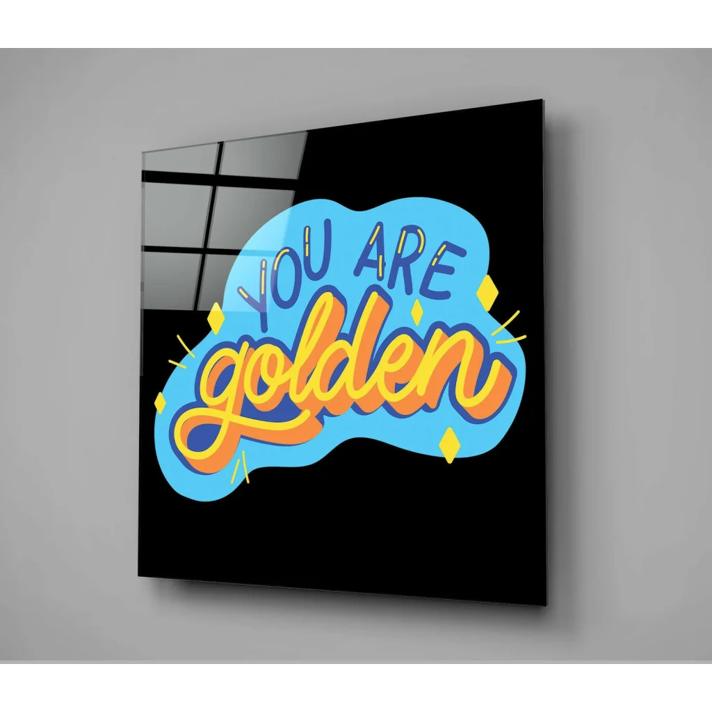 Golden Cloud glass wall art plaque with you are golden text