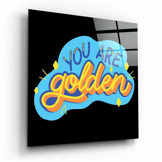Golden Cloud glass wall art with blue clouds and You Are Golden text