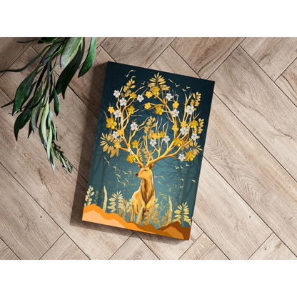 Golden floral deer insigne aluminum print on teal background