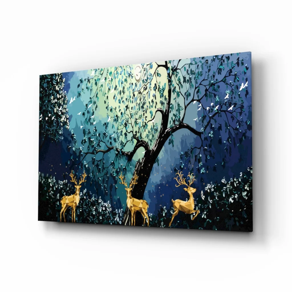 Mystical Golden Deer Forest Canvas Wall Art Print | Insigneart USA | vintageantiquesgifts.com