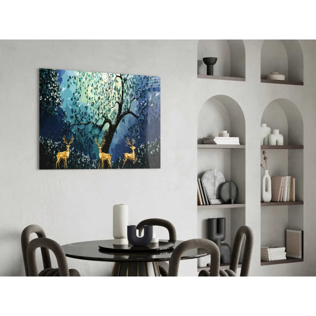 Mystical golden deer forest canvas wall art print on white wall
