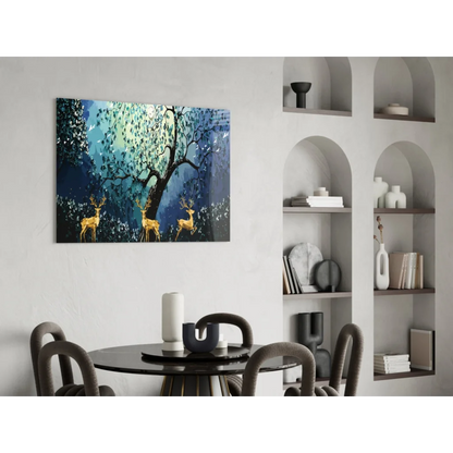 Mystical golden deer forest canvas wall art print on white wall