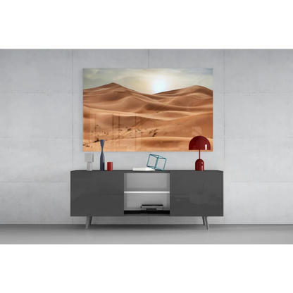 Golden Desert Dunes glass wall art canvas print of serene sand dunes