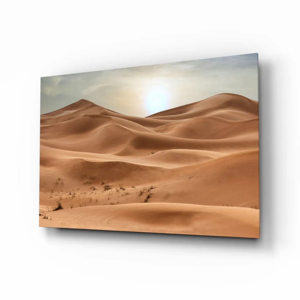 Golden Desert Dunes glass wall art canvas print of serene dunes