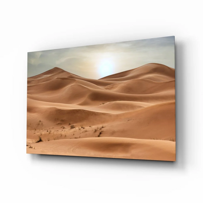 Golden Desert Dunes glass wall art canvas print of serene dunes