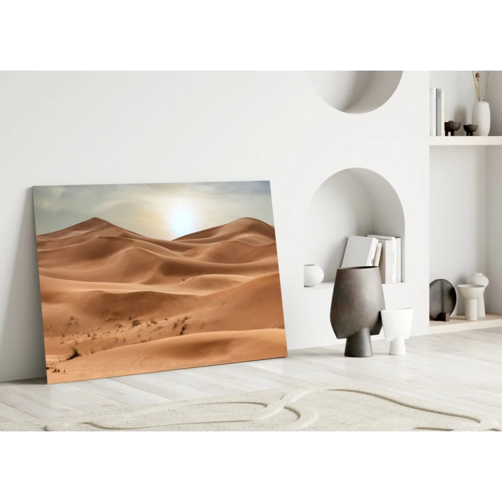 Serene golden desert dunes glass wall art canvas print