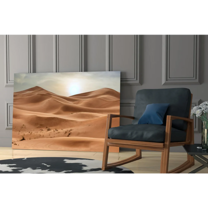 Sleek wooden rocking chair with dark blue upholstered seat and cushion