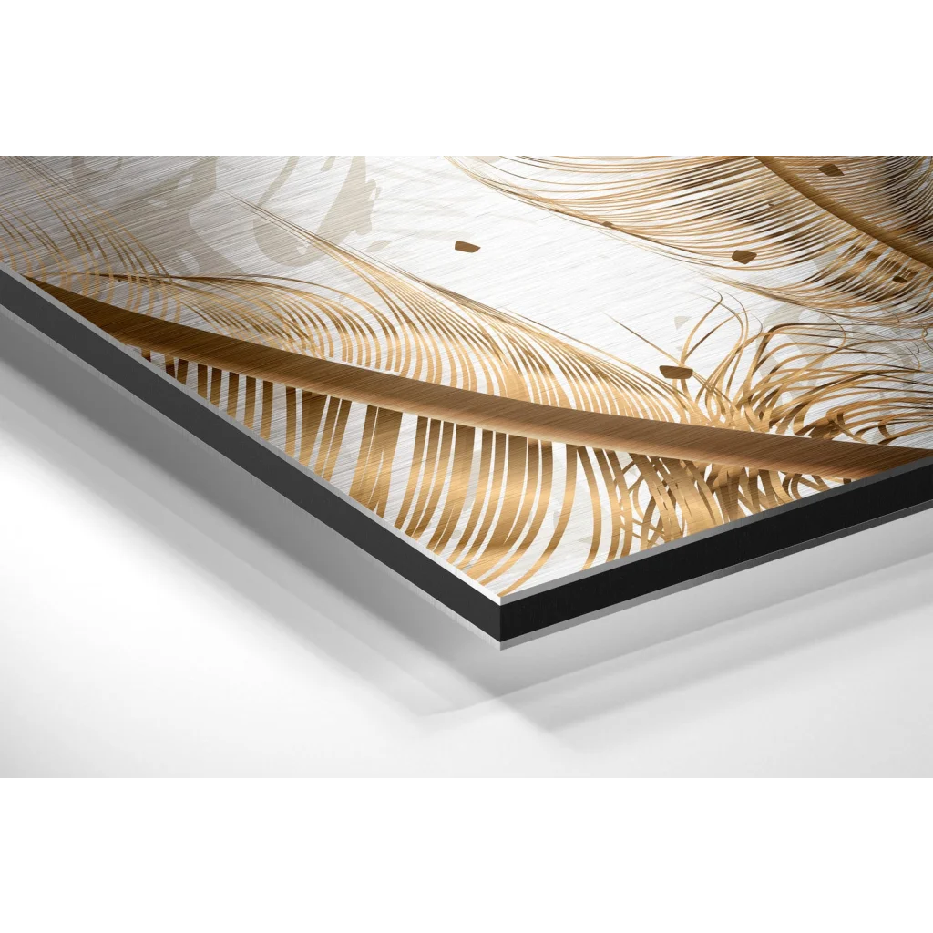 Glass Wall Art Golden feather brushed aluminium dibond wall art print