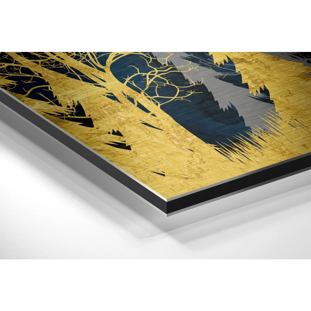 Glass Wall Art Golden Forest Brushed Aluminium Dibond Wall Art