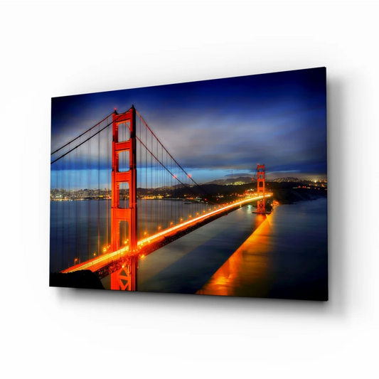 Vibrant red Golden Gate Bridge night glow canvas wall art print